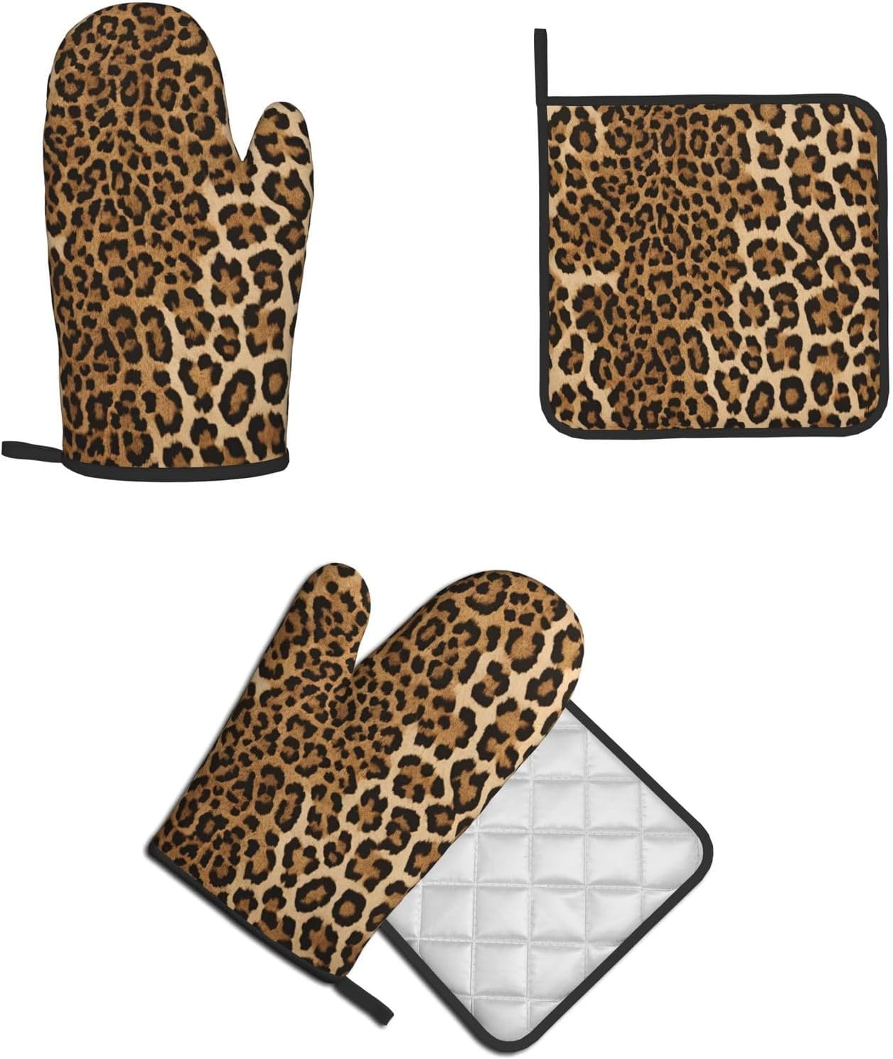 Leopard Print Oven Mitts and Pot Holders 2pcs Set