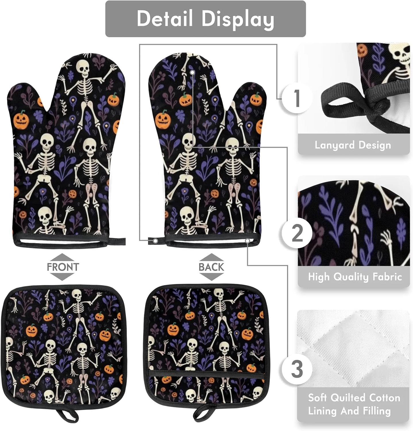 Aglebo Halloween Skull Flowers Oven Mitts Set of 2