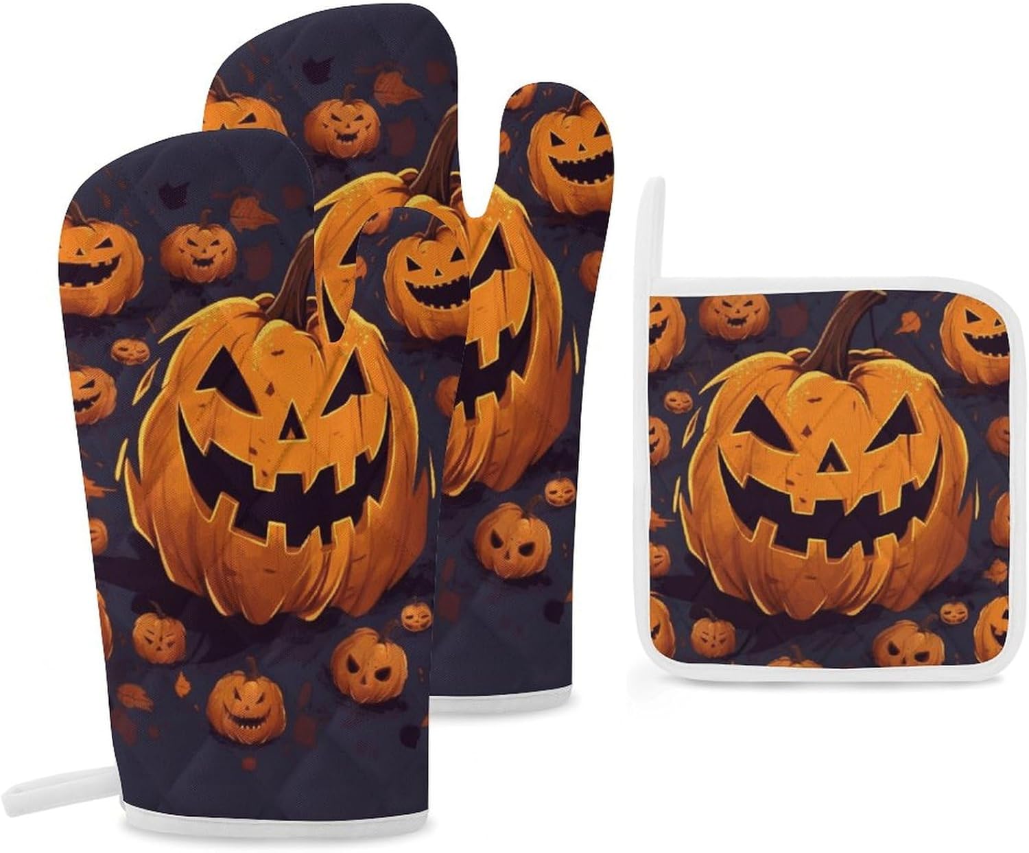 Halloween Pumpkin Oven Mitts and Pot Holders Set