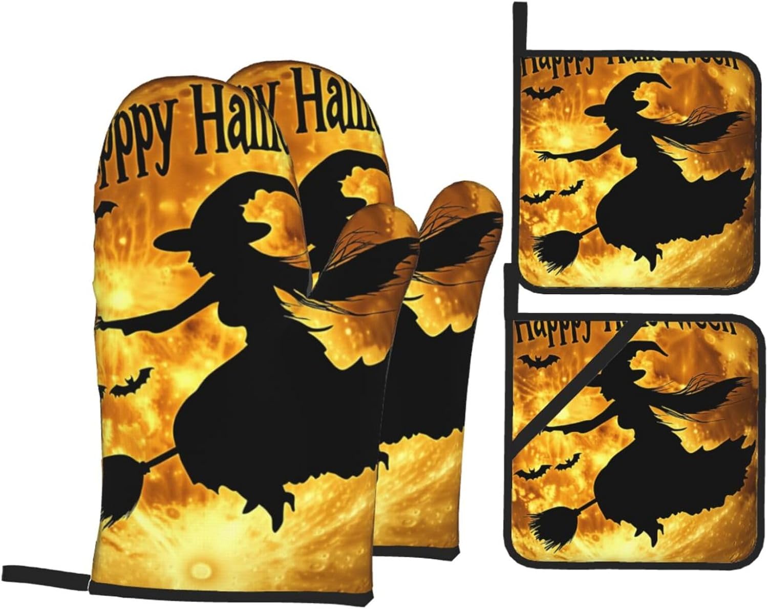 Halloween Thermal Oven Mitts Set 4-Piece with Potholders
