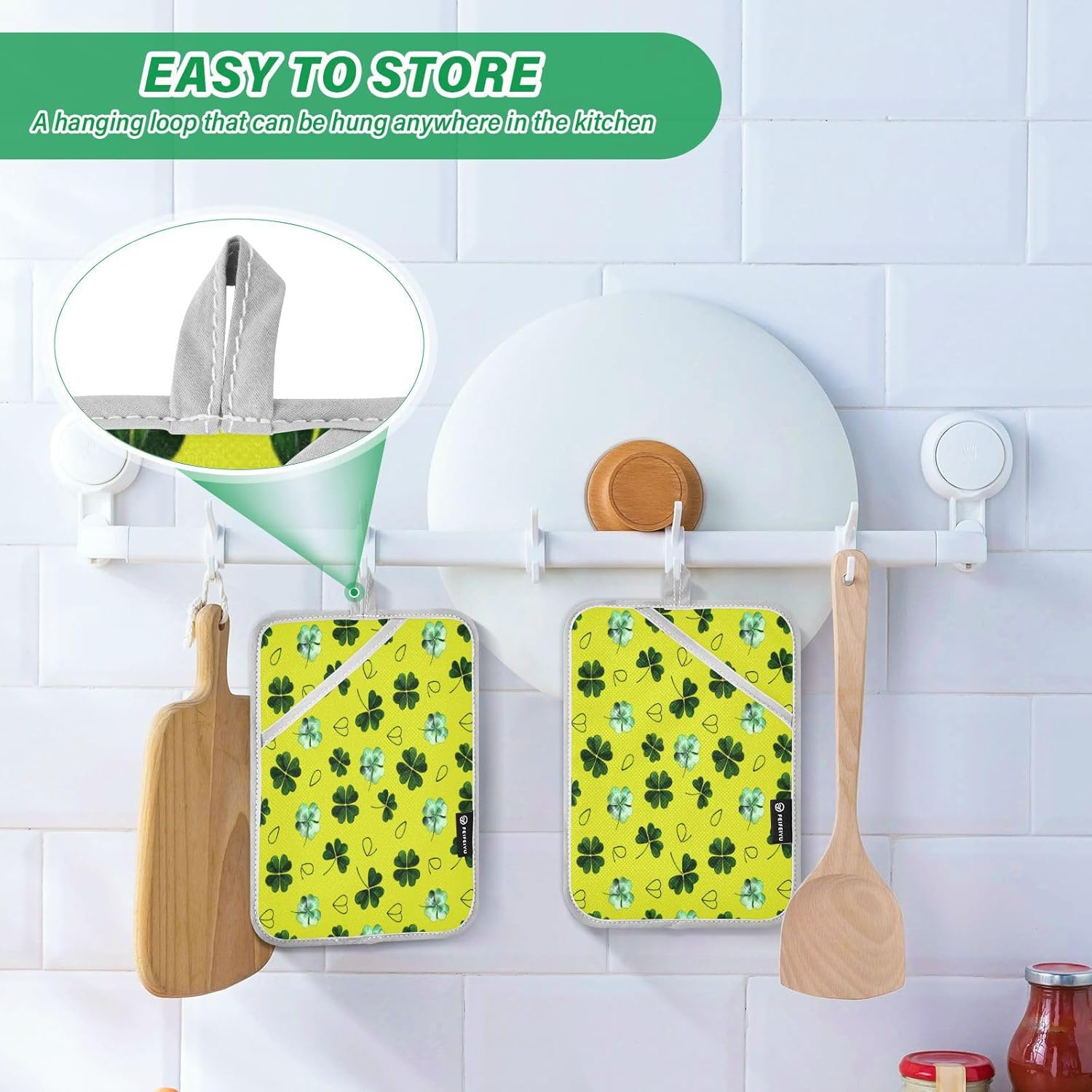 Kcldeci Green Clover Leaves 2Pack Heat Resistant Oven Mitts Potholders