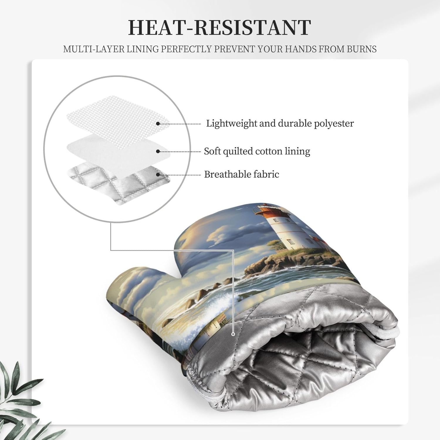 NONHAI Silicone Oven Mitts Set of 2 Sea Lighthouse Sandbeach