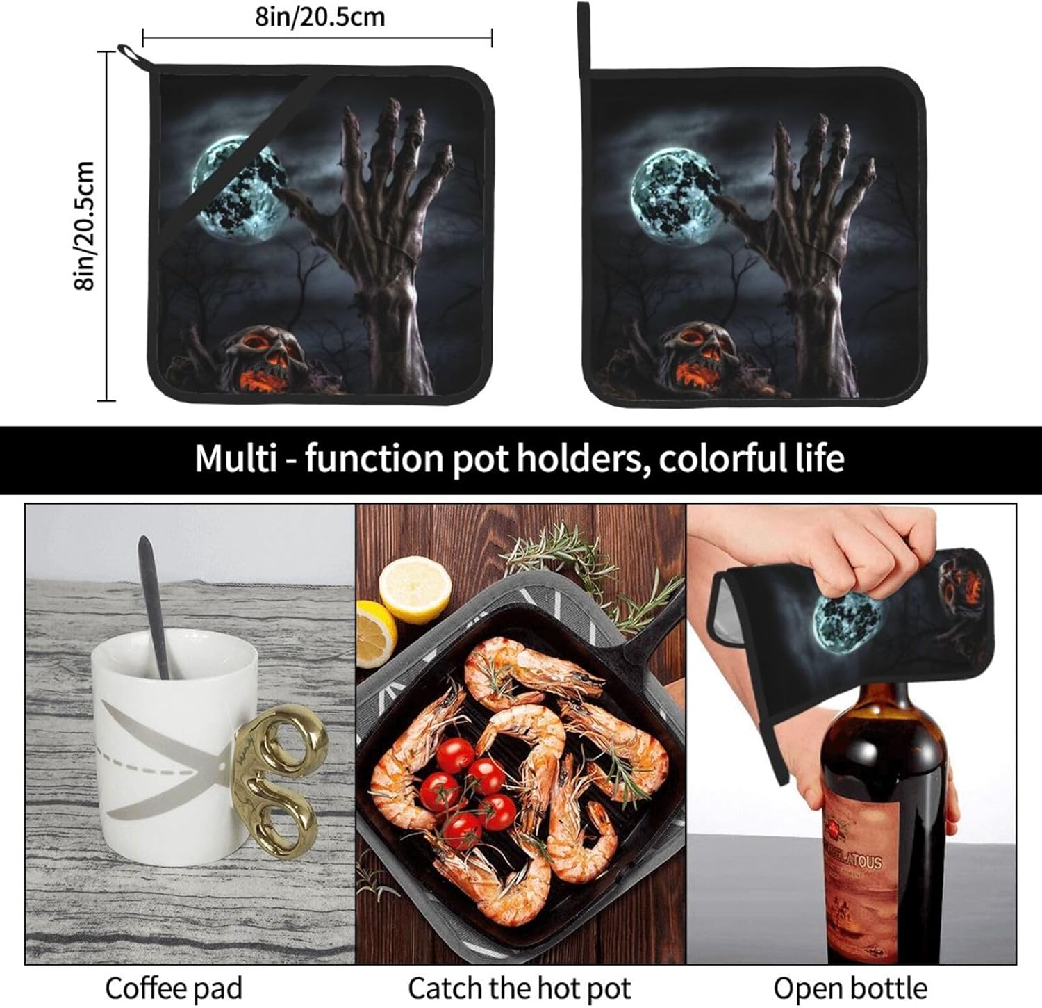 Zombie Hand Dark Halloween Potholder Set