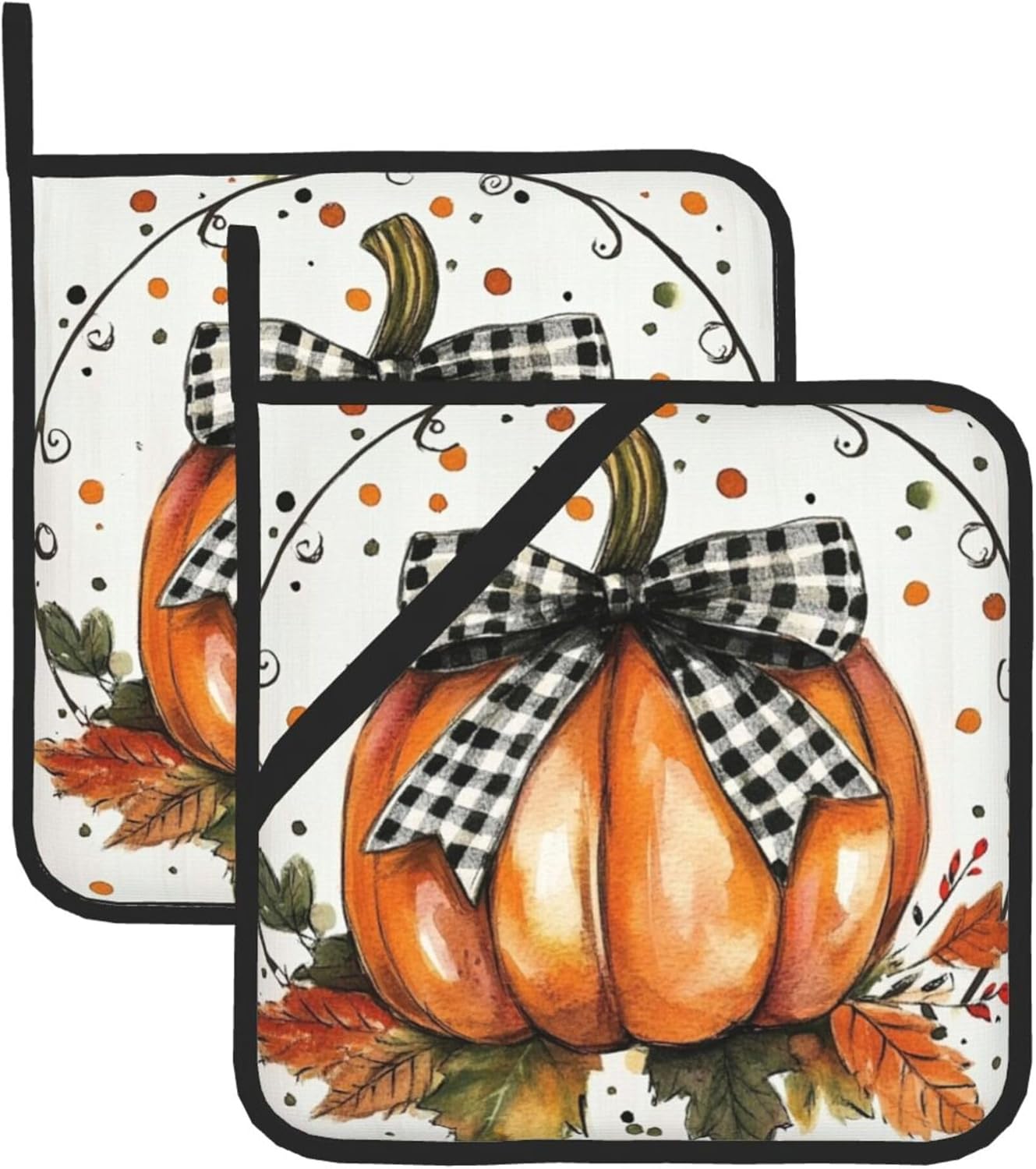 Orange Polka Dot Fall Pumpkin Pot Holder Set of 2 - Heat Resistant