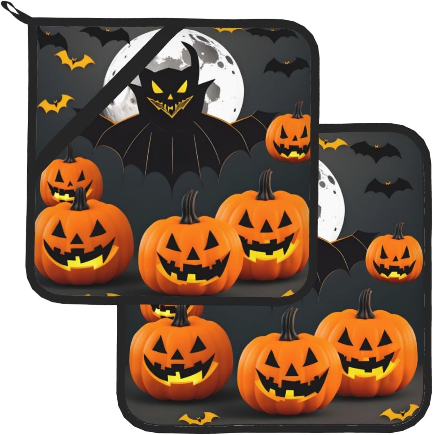 Halloween Moon Bat Pumpkins Non-Slip Heat-Resistant Pot Holder Set