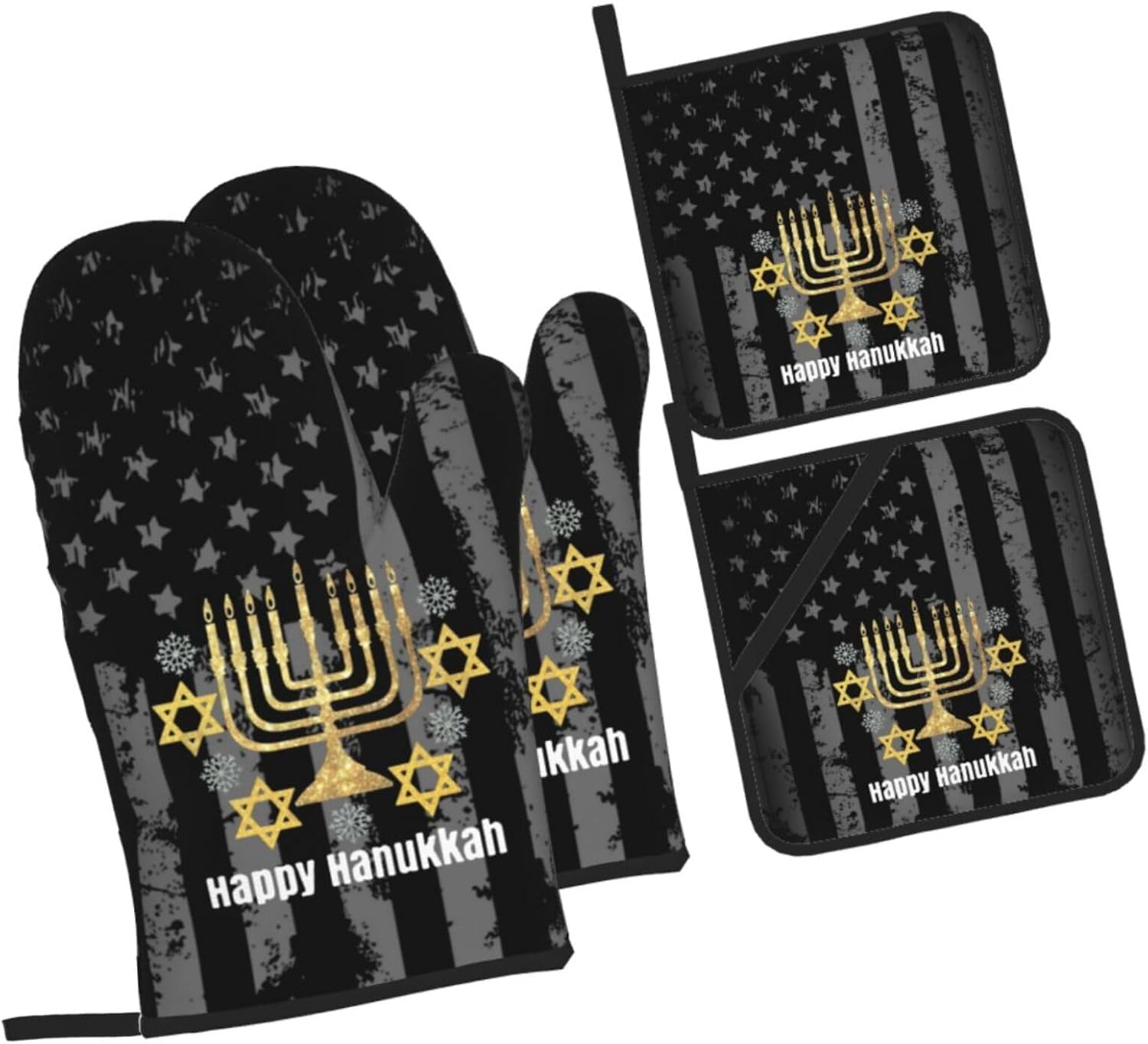 Happy Hanukkah Oven Mitts Pot Holders Set 4PCS
