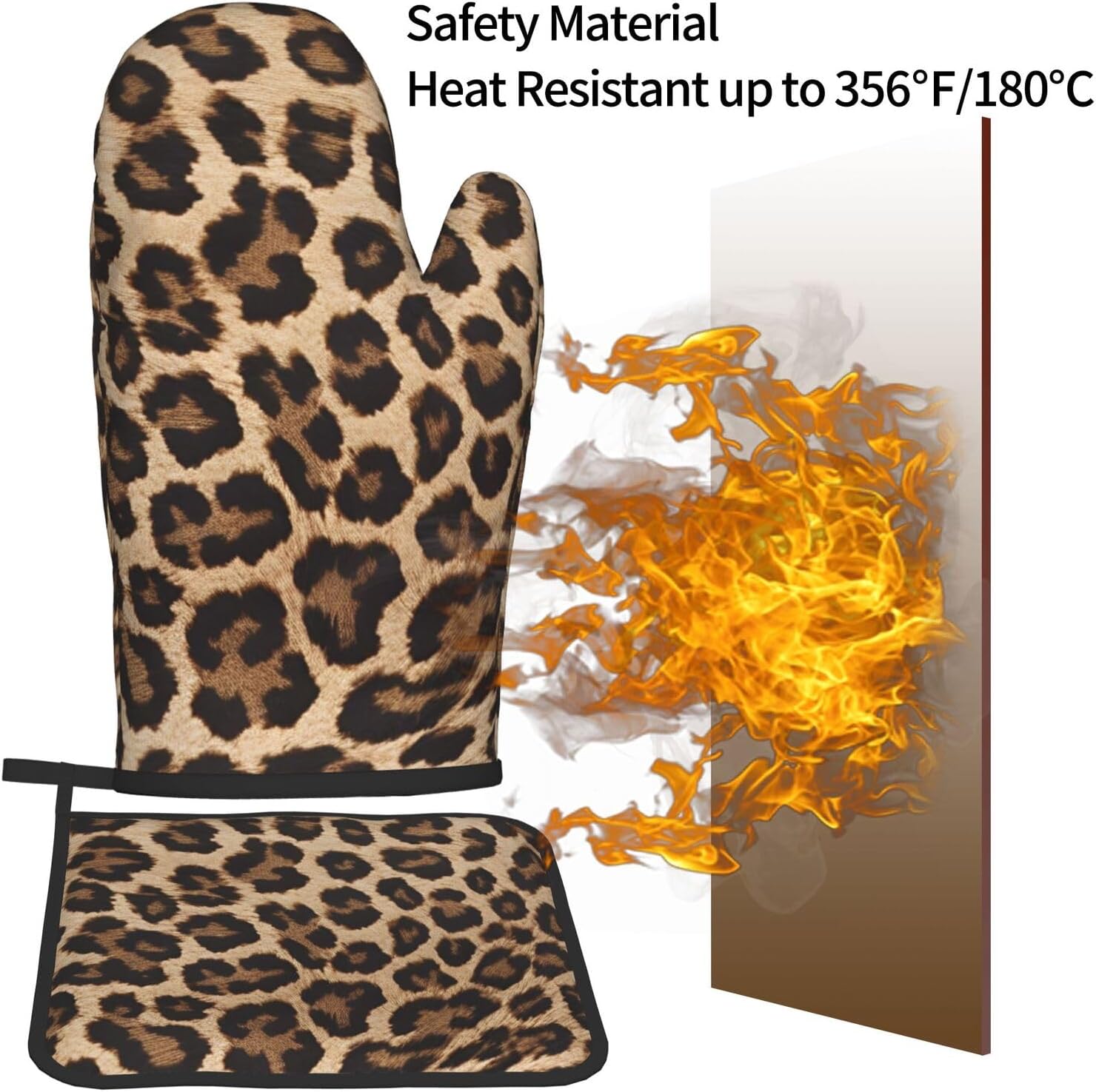 Leopard Pattern Oven Mitts Pot Holders Heat-Resistant Durable