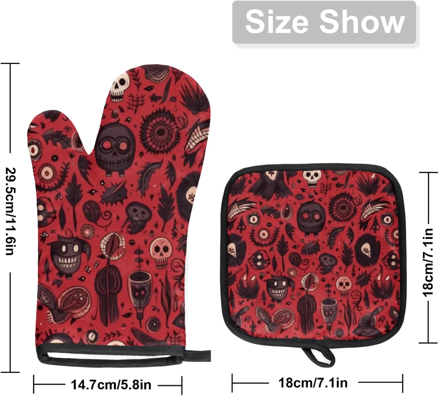 Halloween Skull Ghost Bat Oven Mitts Set of 2 for Chef
