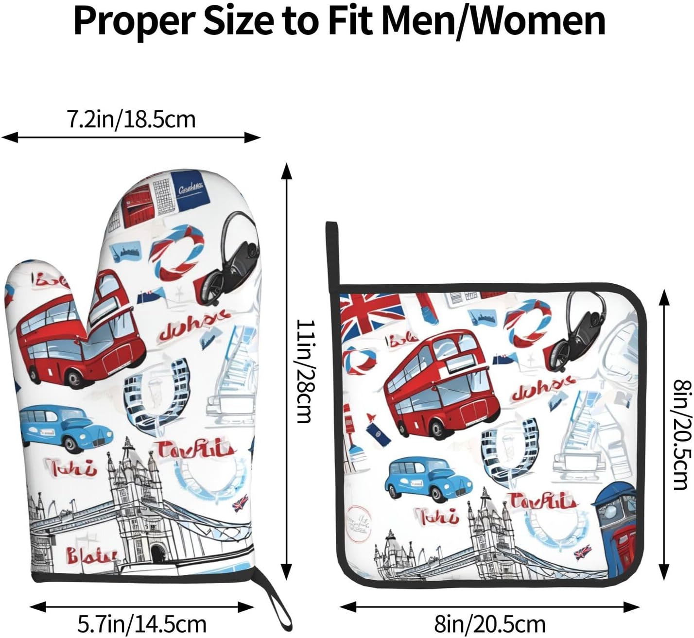 Quopvn London Printed Oven Mitts and Pot Holders 2pcs Set