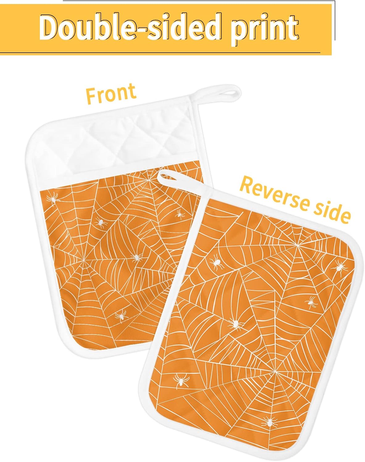 Halloween Araneid Web 5PCS Pot Holders Set - Heat Resistant with Pockets and Loop