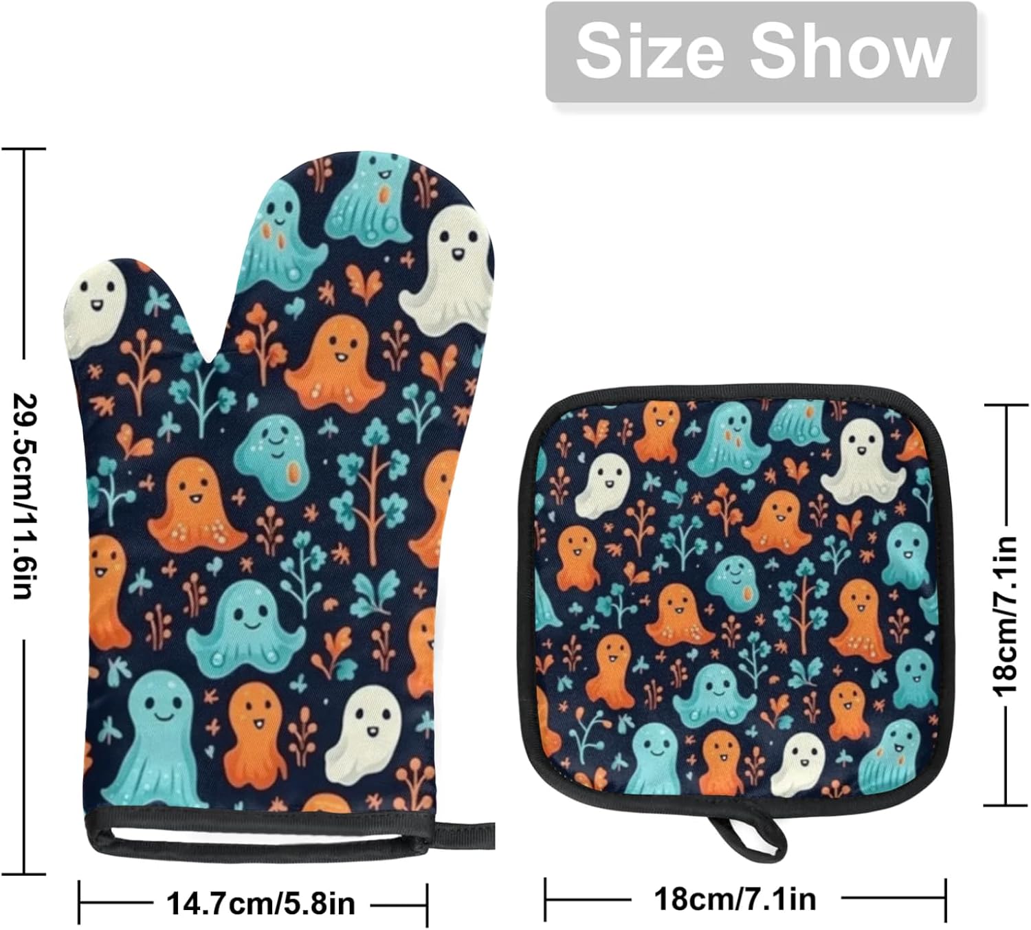 Cute Halloween Ghost Oven Mitts and Pot Holders Set of 2
