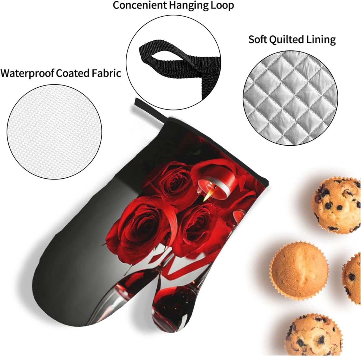 DONMYER Red Rose Oven Mitts and Pot Holders Set of 4