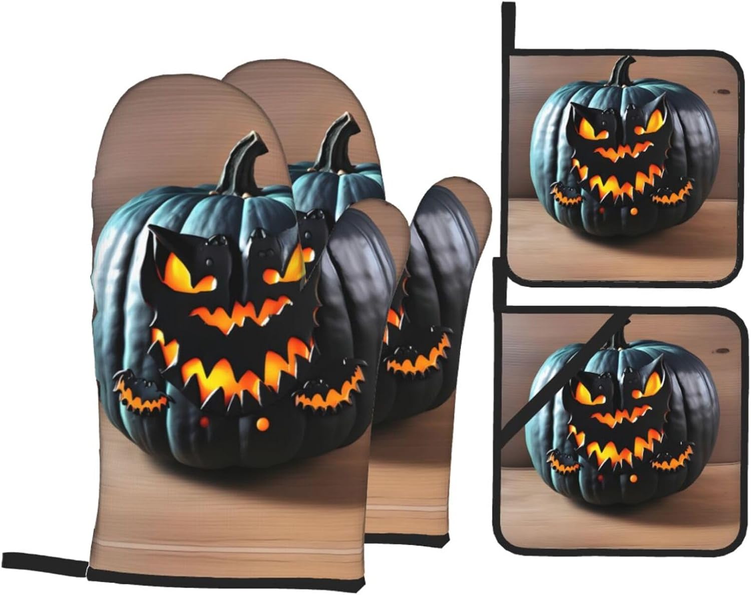 Halloween Bat Pumpkin Oven mitts and DUPI pot holders durability cooking set