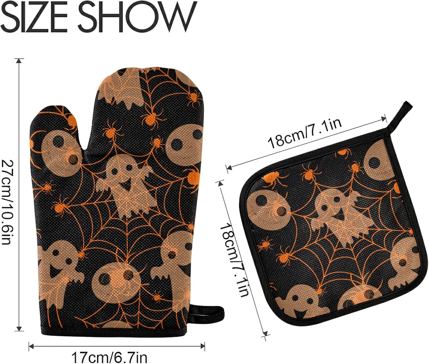Aflyko Halloween Oven Mitt Set Heat Resistant Functional Cooking Gloves Potholders
