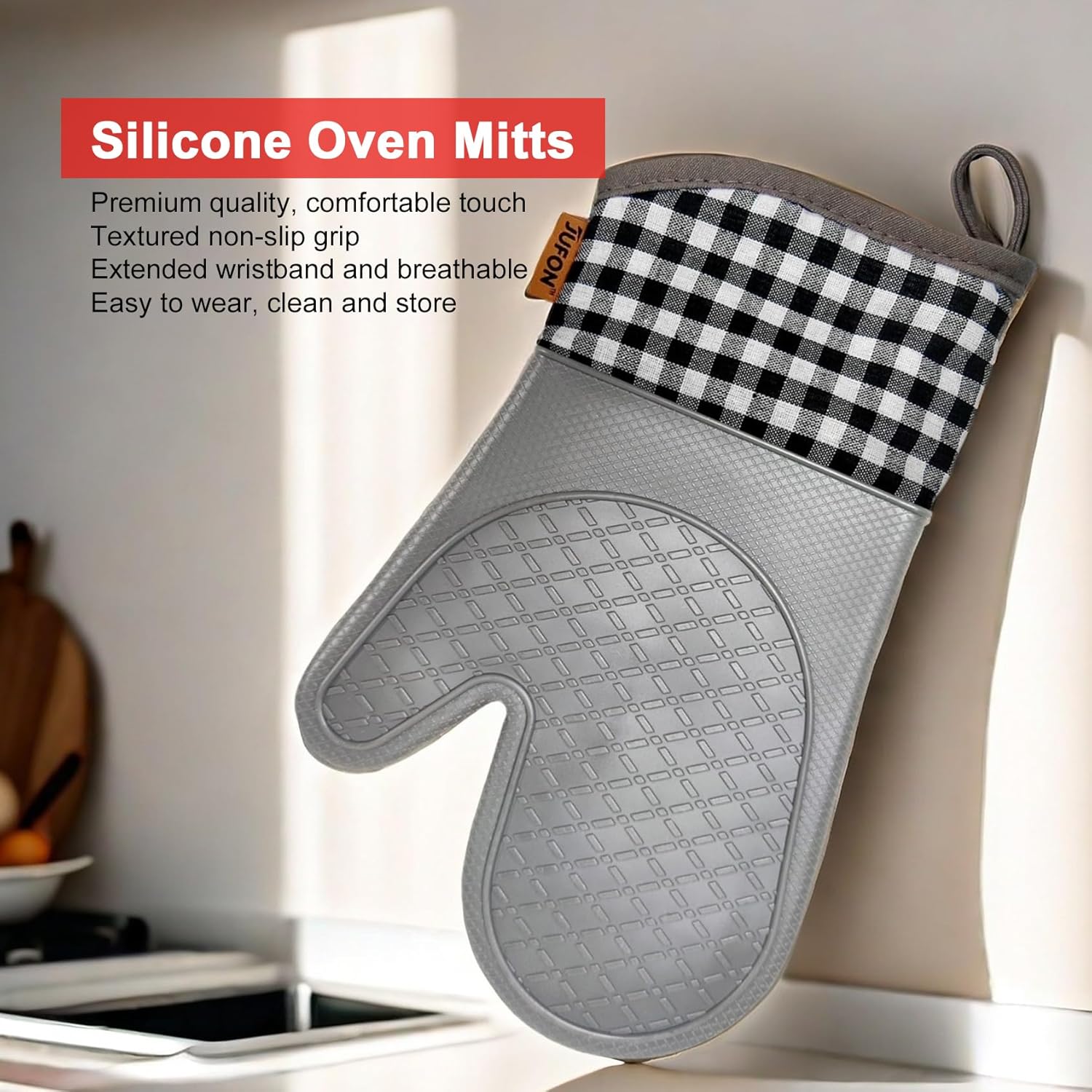 JUFON Oven Mitts Silicone Heat Resistant Kitchen Gloves