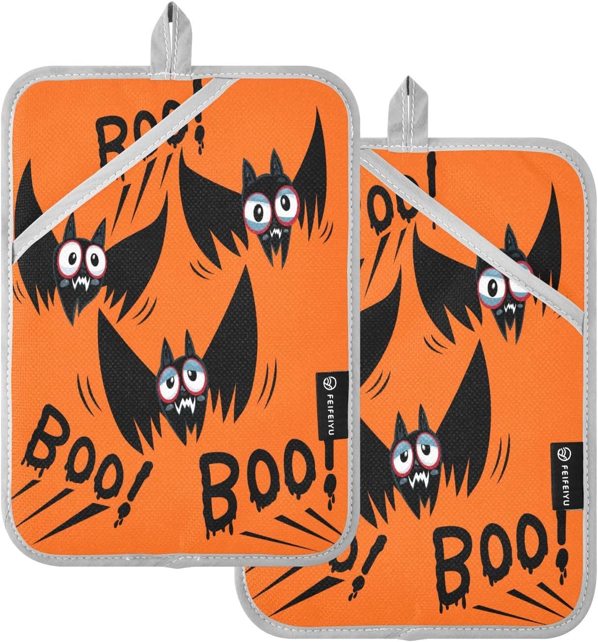 2-Piece Halloween Black Bat Potholders with Pockets 7x98in