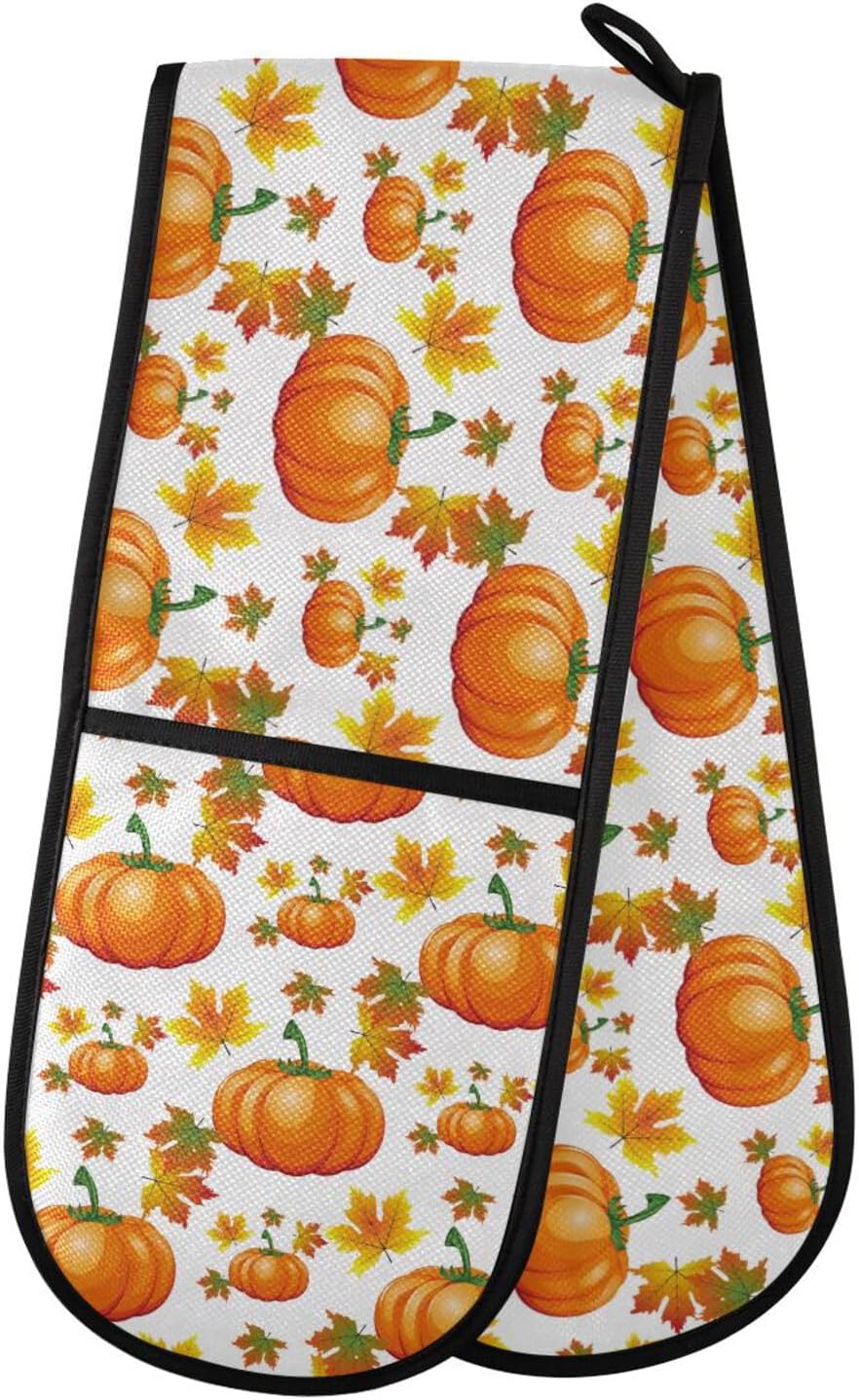 Double Oven Mitts with Halloween Leaves for Kitchen Use