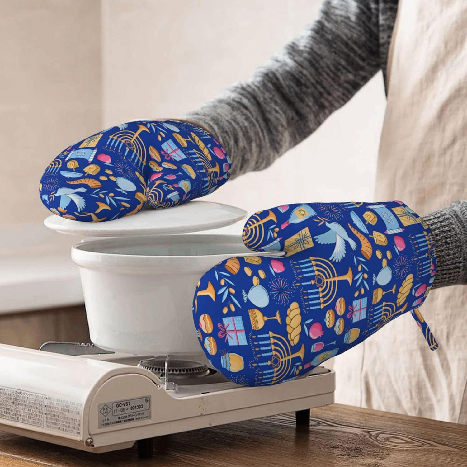 Happy Hanukkah Silicone Oven Mitts for Kitchen Baking BBQ