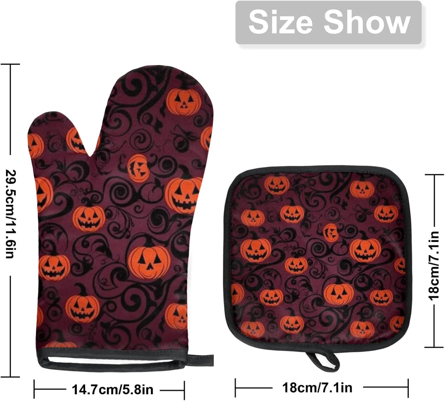 Aglebo Halloween Pumpkin Oven Mitts and Pot Holders Set of 2