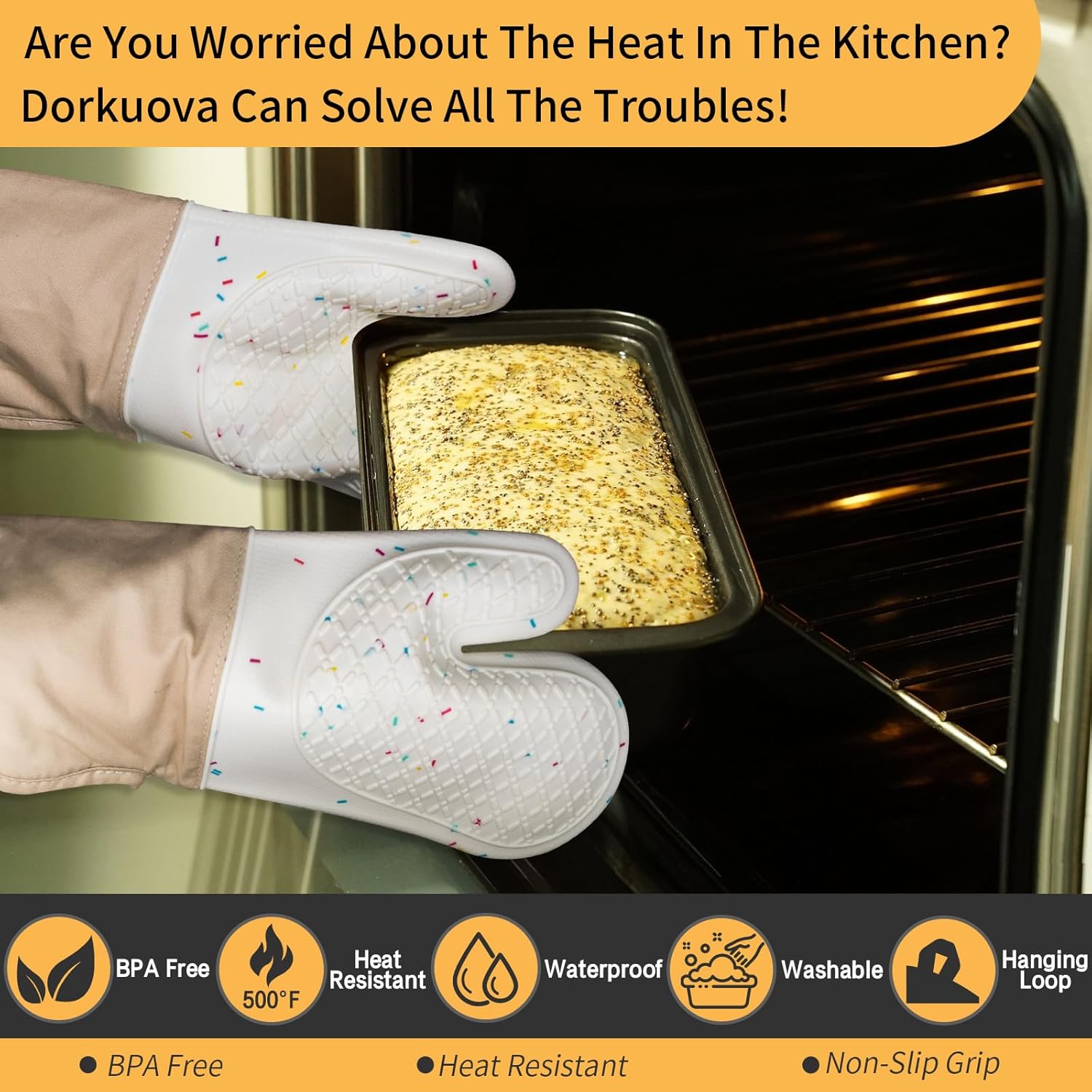Dorkuova Oven Gloves Heat-Resistant Kitchen Mitts
