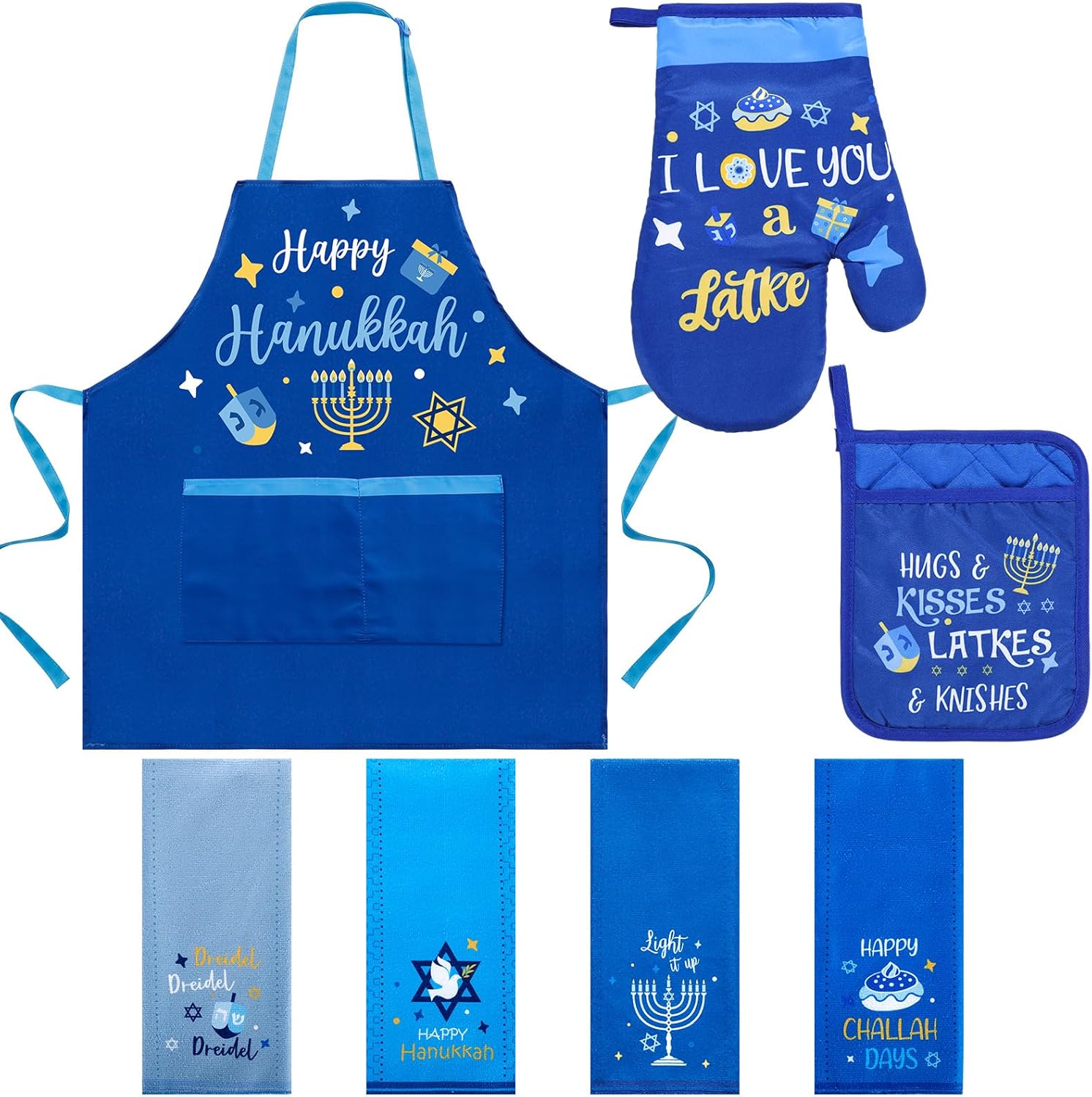 Ziliny Hanukkah Apron Mitts Towels Set for Kitchen