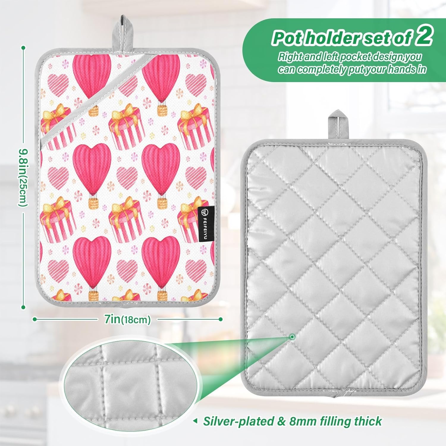 Kcldeci Pink Red Hot Air Balloon 2-Pack Potholders Heat Resistant Oven Mitts