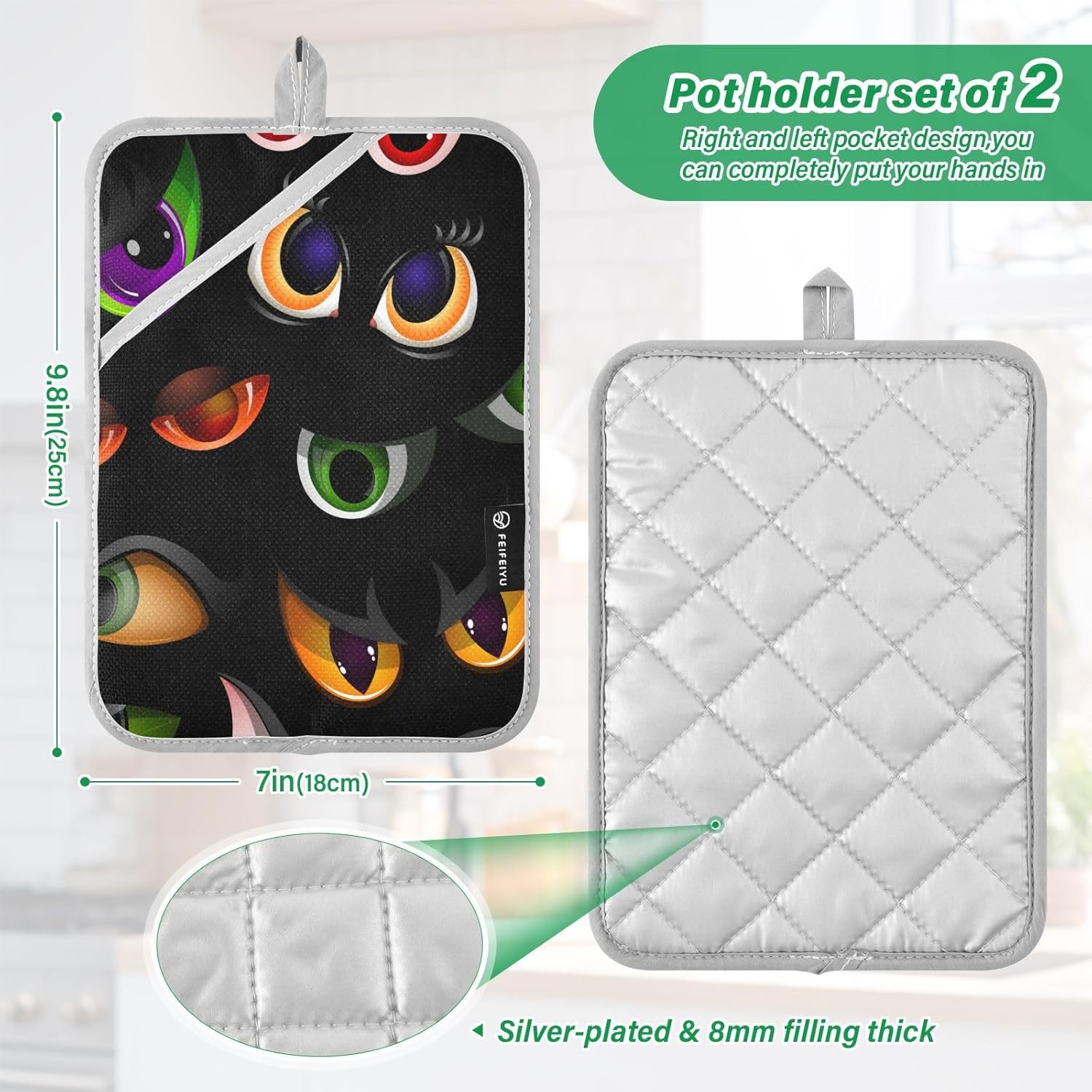 Halloween Big Eye Oven Potholders with Pockets Heat-Resistant Kitchen Mitts Set