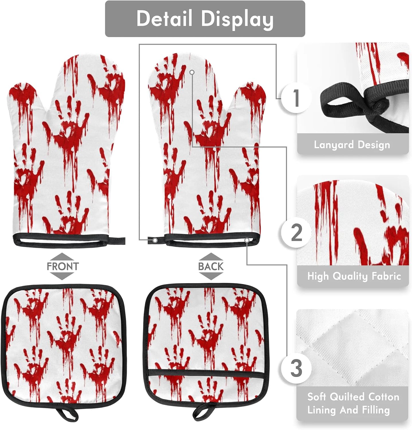 Halloween Red Handprints Skull Oven Mitts and Pot Holders Set of 2