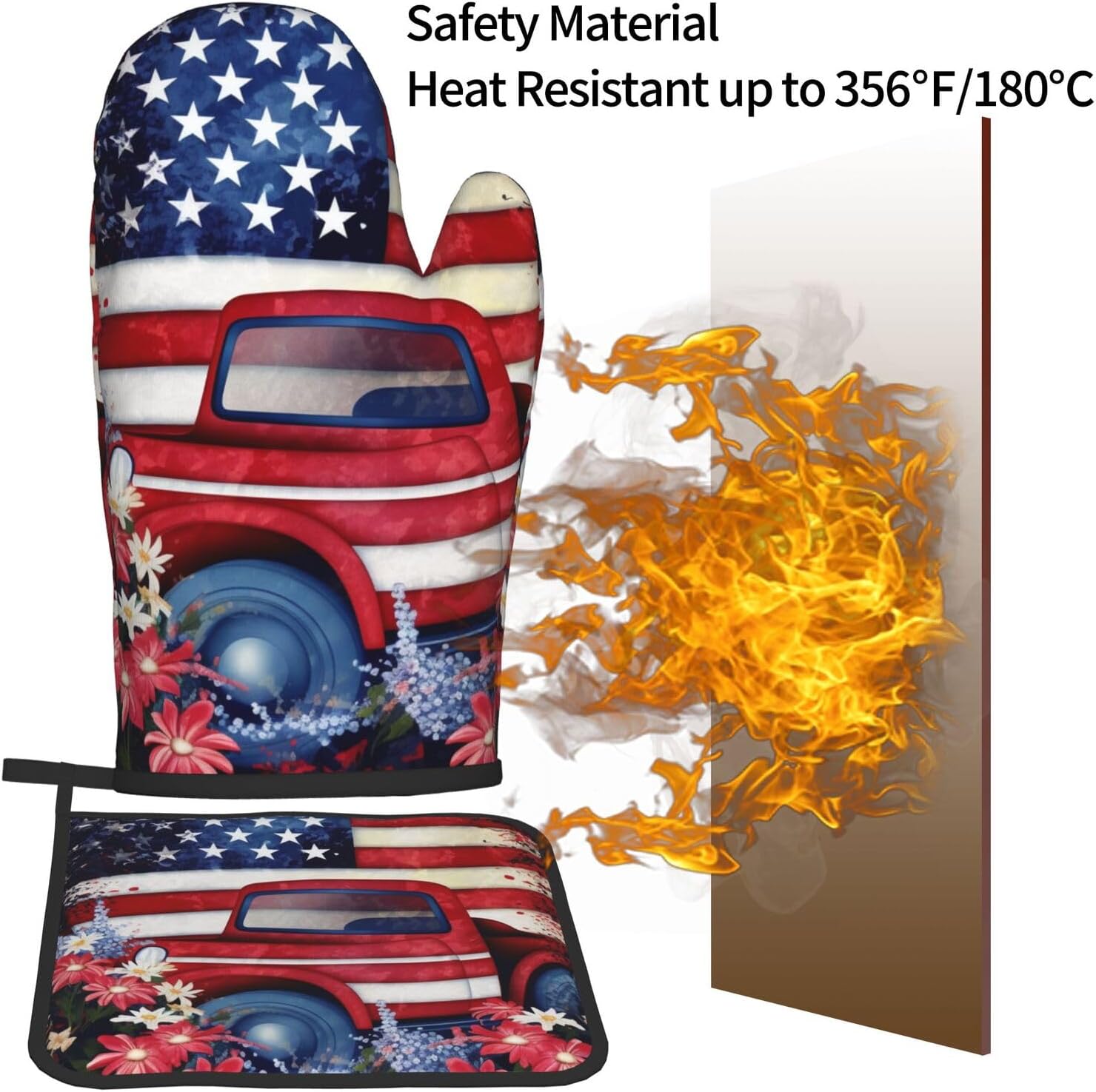 Quopvn 4th of July Patriotic USA Flag Oven Mitts Pot Holders 2pcs Set
