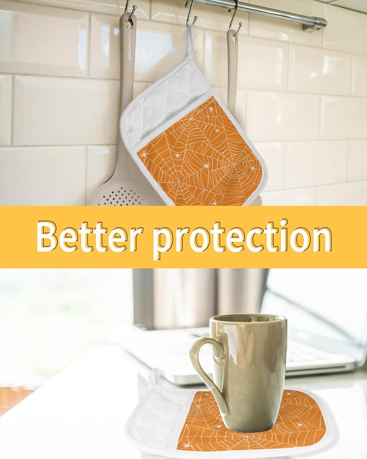 Halloween Araneid Web 5PCS Pot Holders Set - Heat Resistant with Pockets and Loop