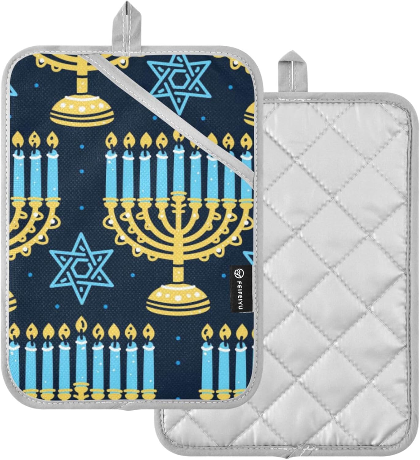 Wudan Happy Hanukkah Candelabra Candles 2 Pack Heat Resistant Potholders for Kitchen