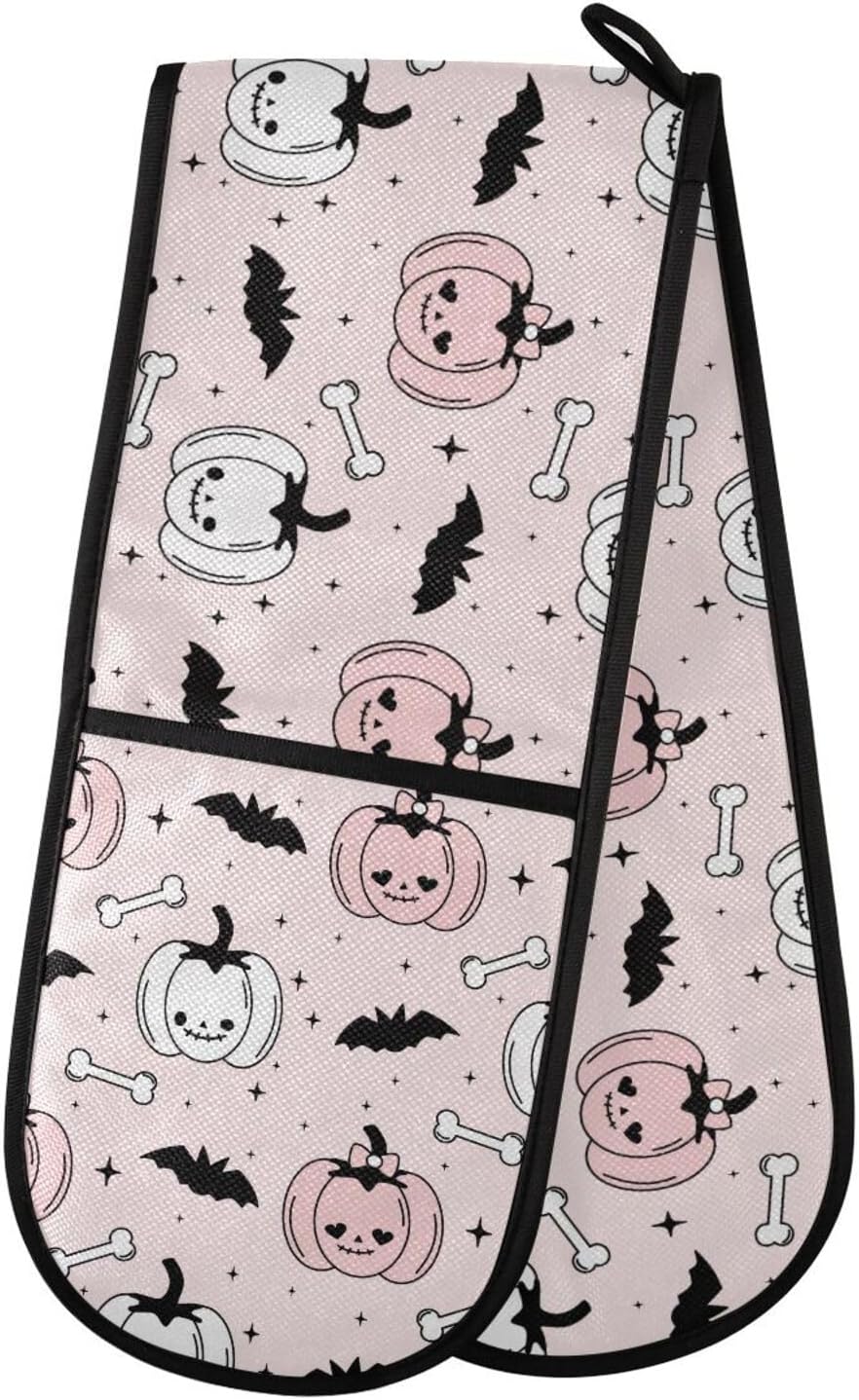 Double Oven Mitts Halloween Pink pumpkin Bats heat-resistant oven glove