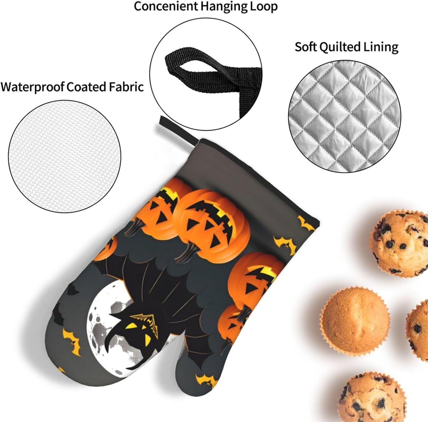 Halloween Moon Bat Pumpkin Oven Mitts Set
