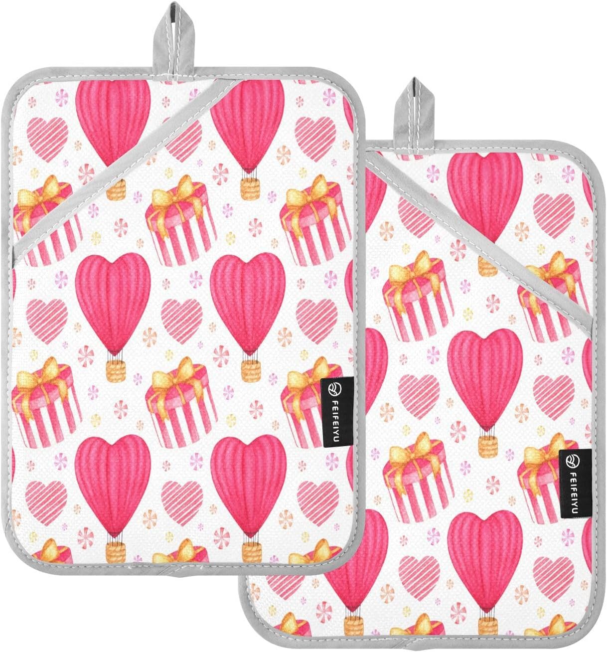 Kcldeci Pink Red Hot Air Balloon 2-Pack Potholders Heat Resistant Oven Mitts