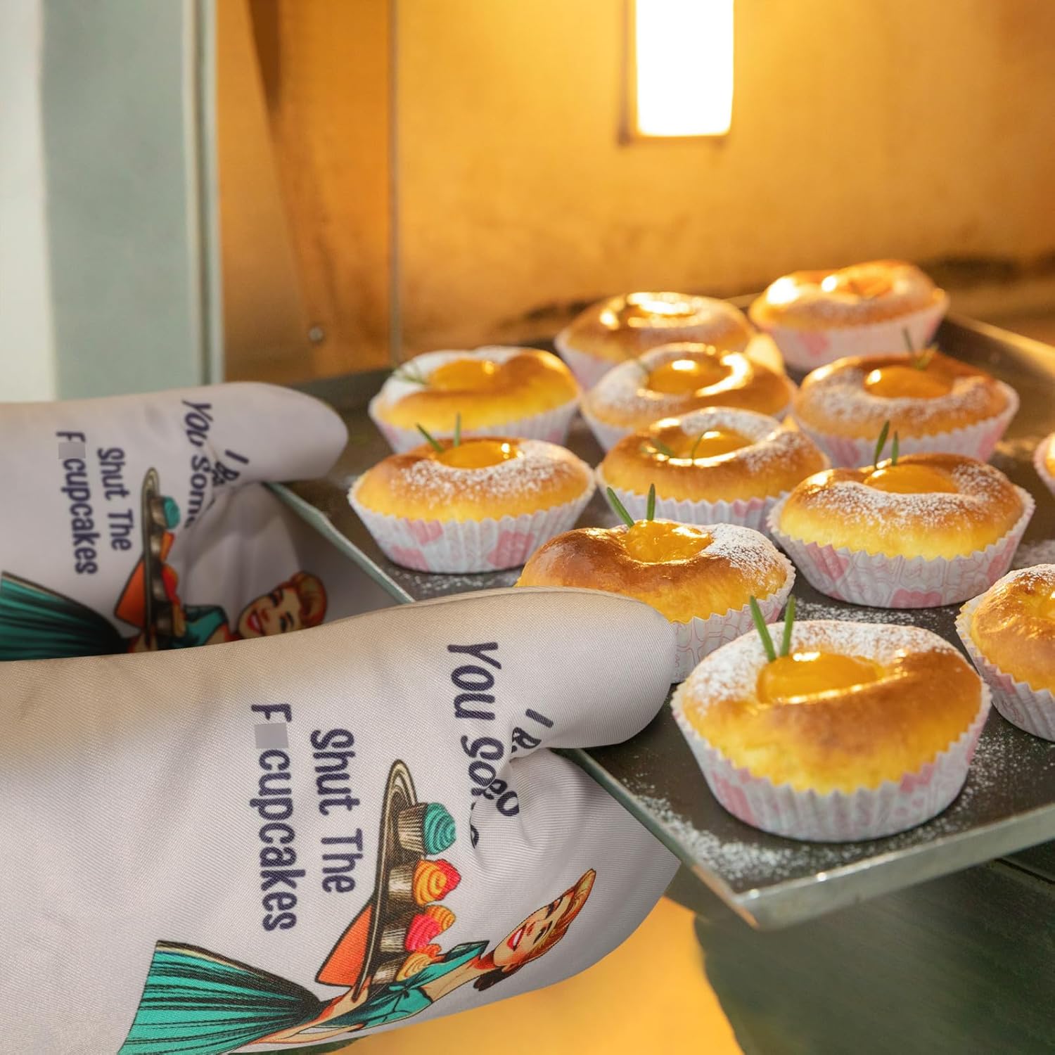 Funny Oven Mitts for Women with Shout the Fucupcakes Text