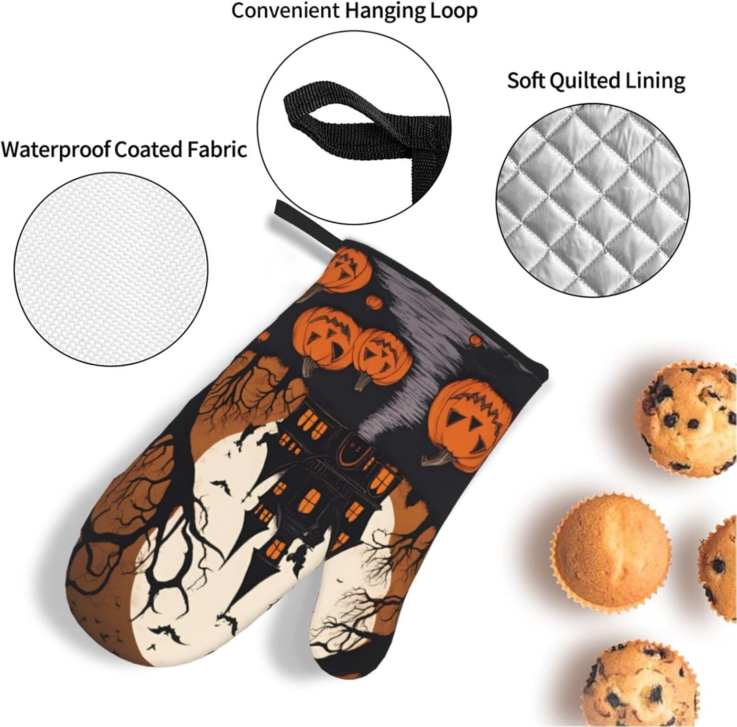 Gothic Halloween Oven Mitts Pot Holders Set 4 Piece Gift for Baking