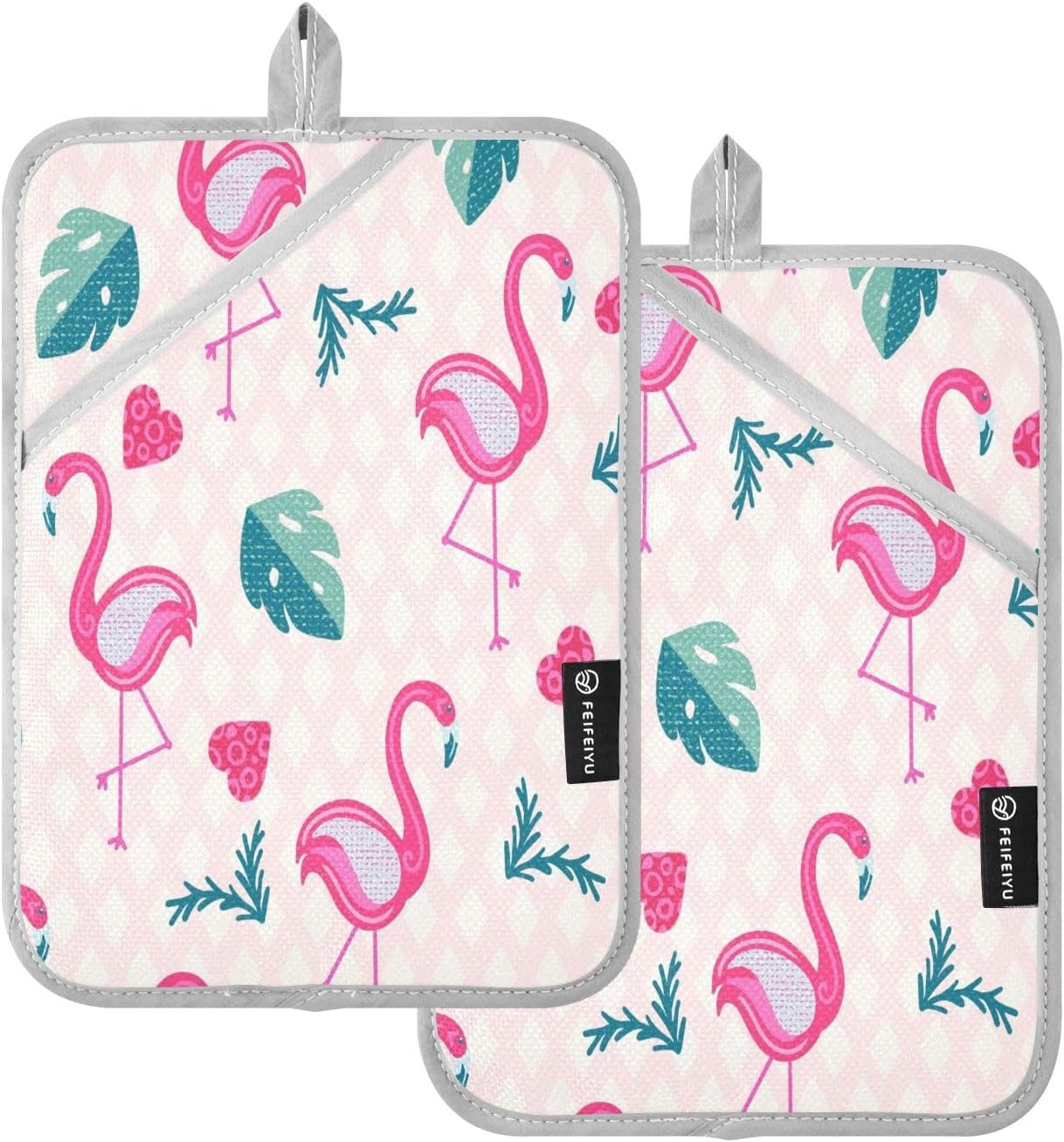 Flamingo Heart Design Heat Resistant Potholders Set