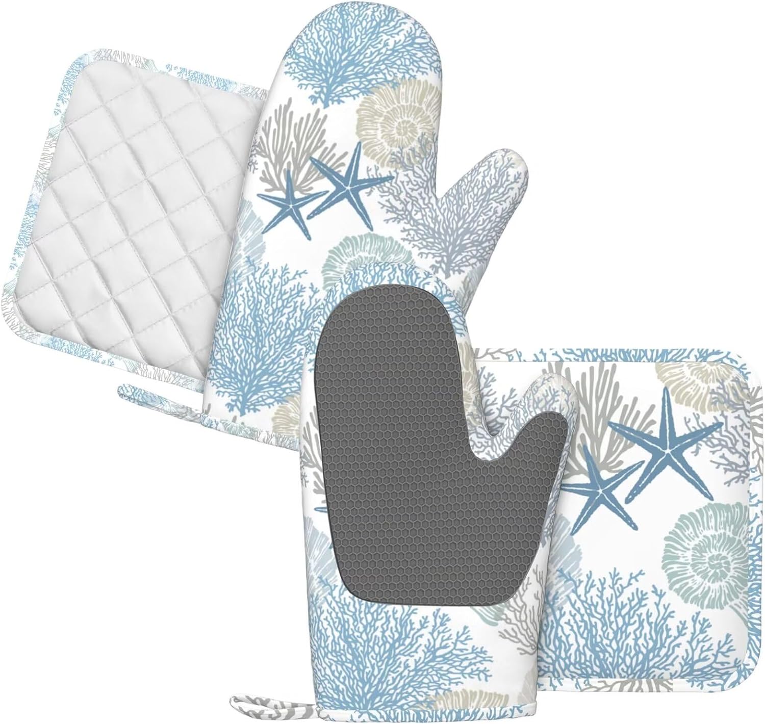 Nautical Heat-Resistant Oven Mitts with Quilted Liner 4PCS for Kitchen Cooking
