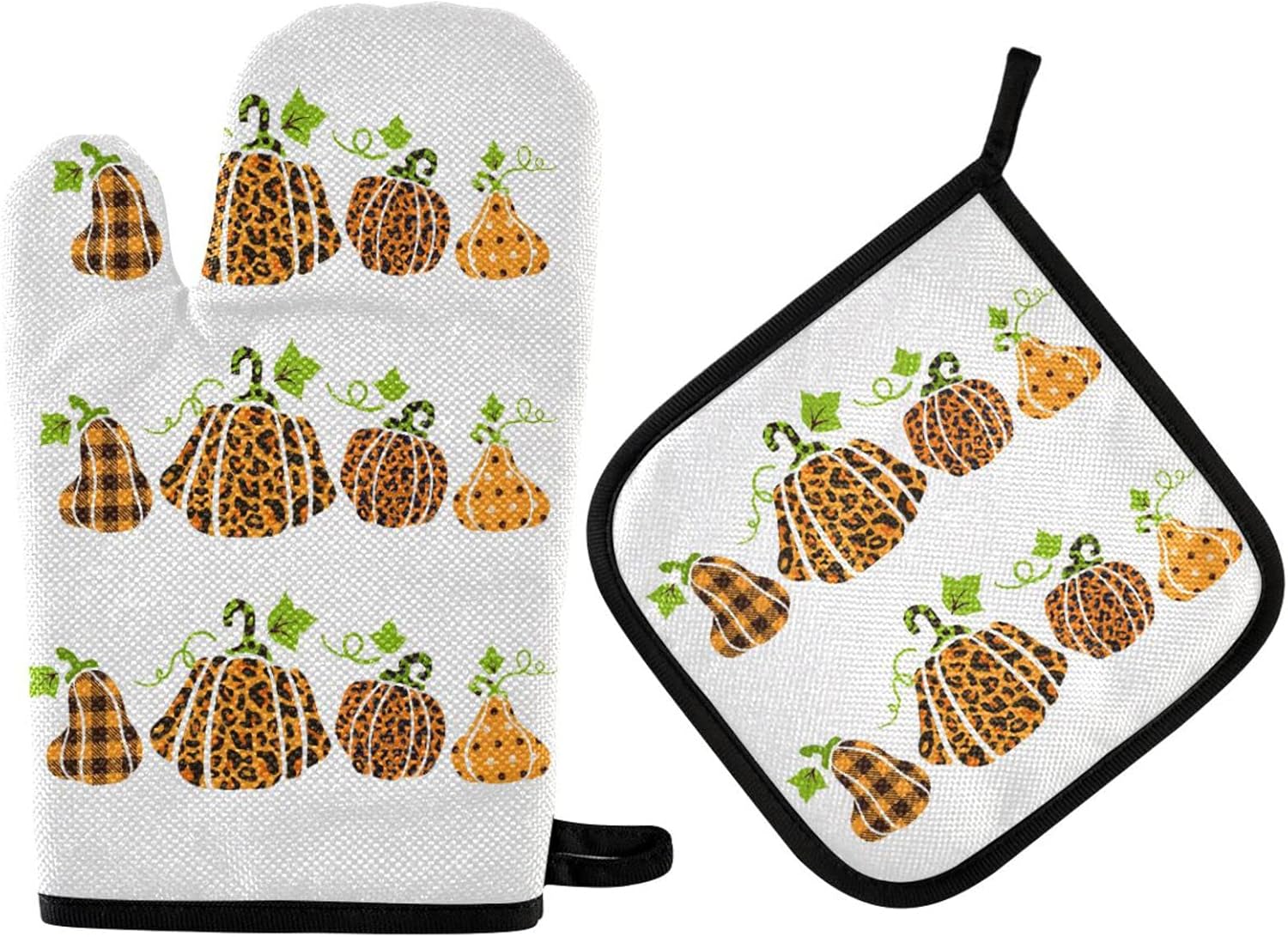 Lhammer Halloween Oven Mitt Set Heat Resistant Pigeon Plaid Pumpkins