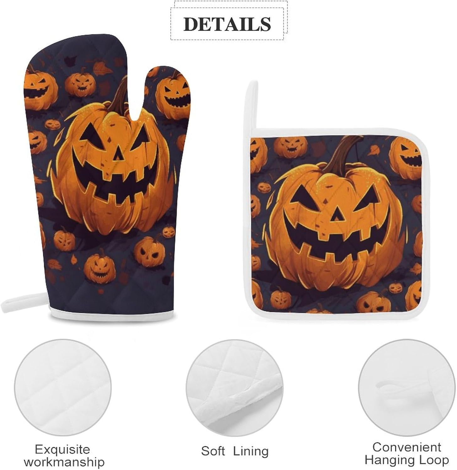 Halloween Pumpkin Oven Mitts and Pot Holders Set