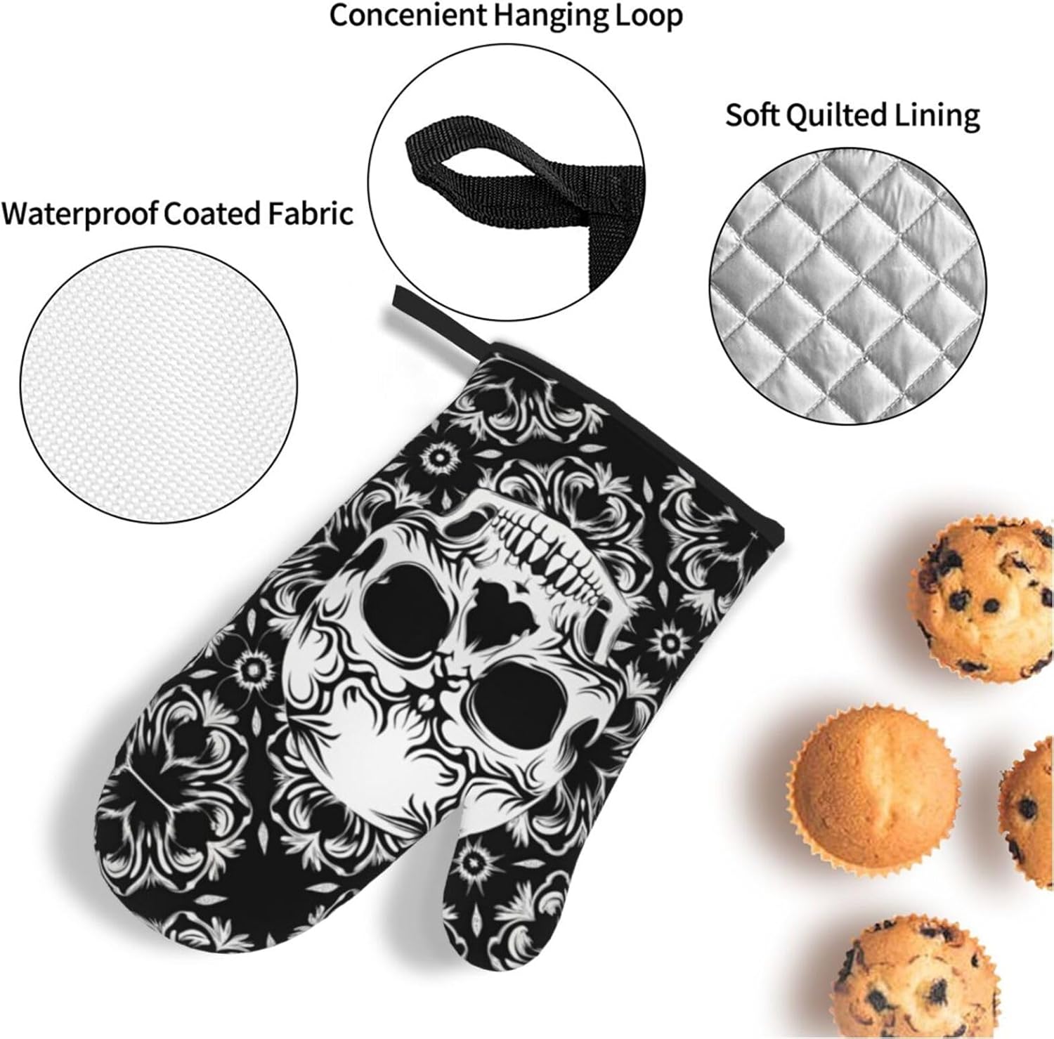Gothic Skull Halloween Oven Mitts Set of 4 1