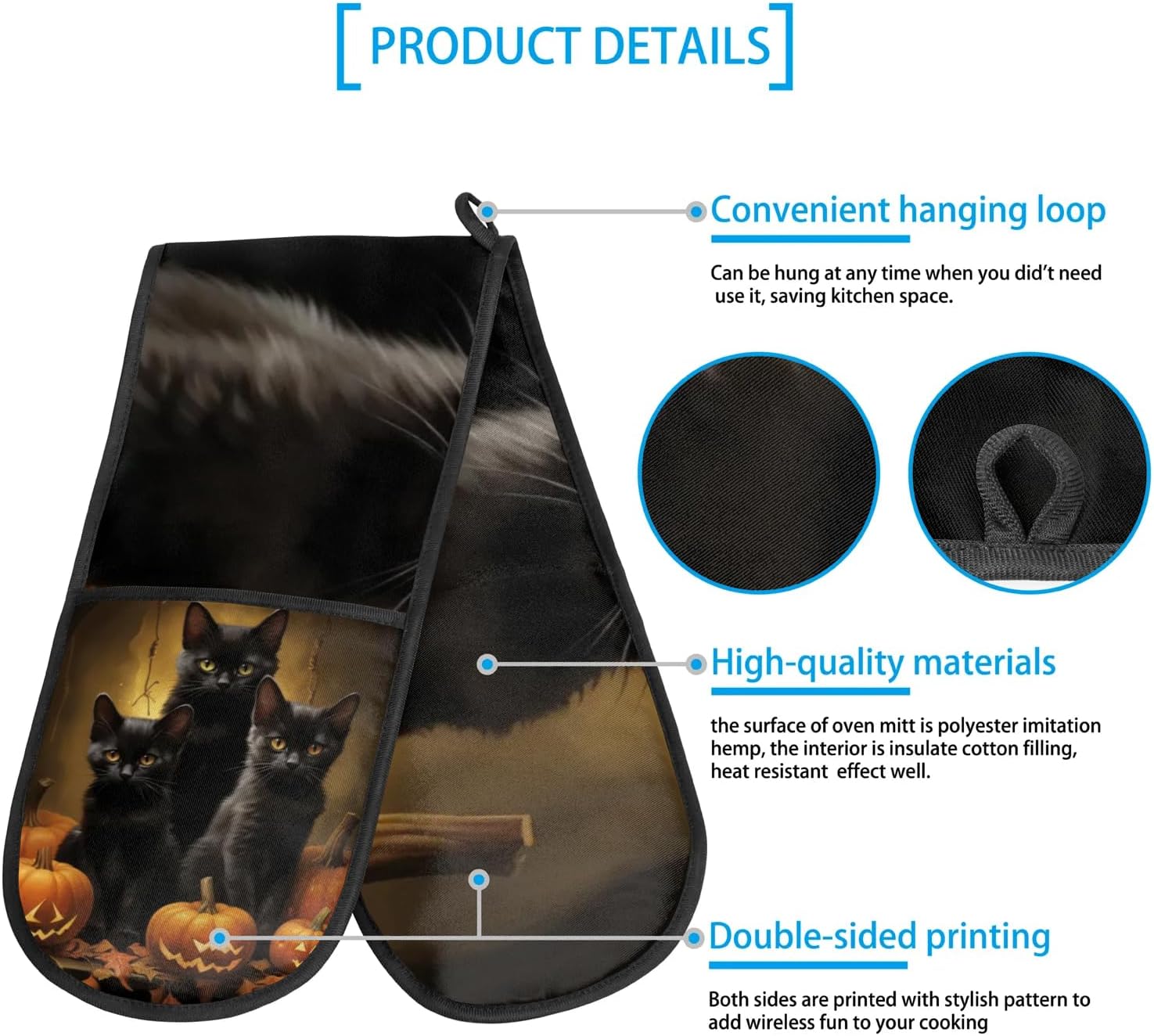 Gublec Halloween Cats Pumpkins Double Oven Mitt