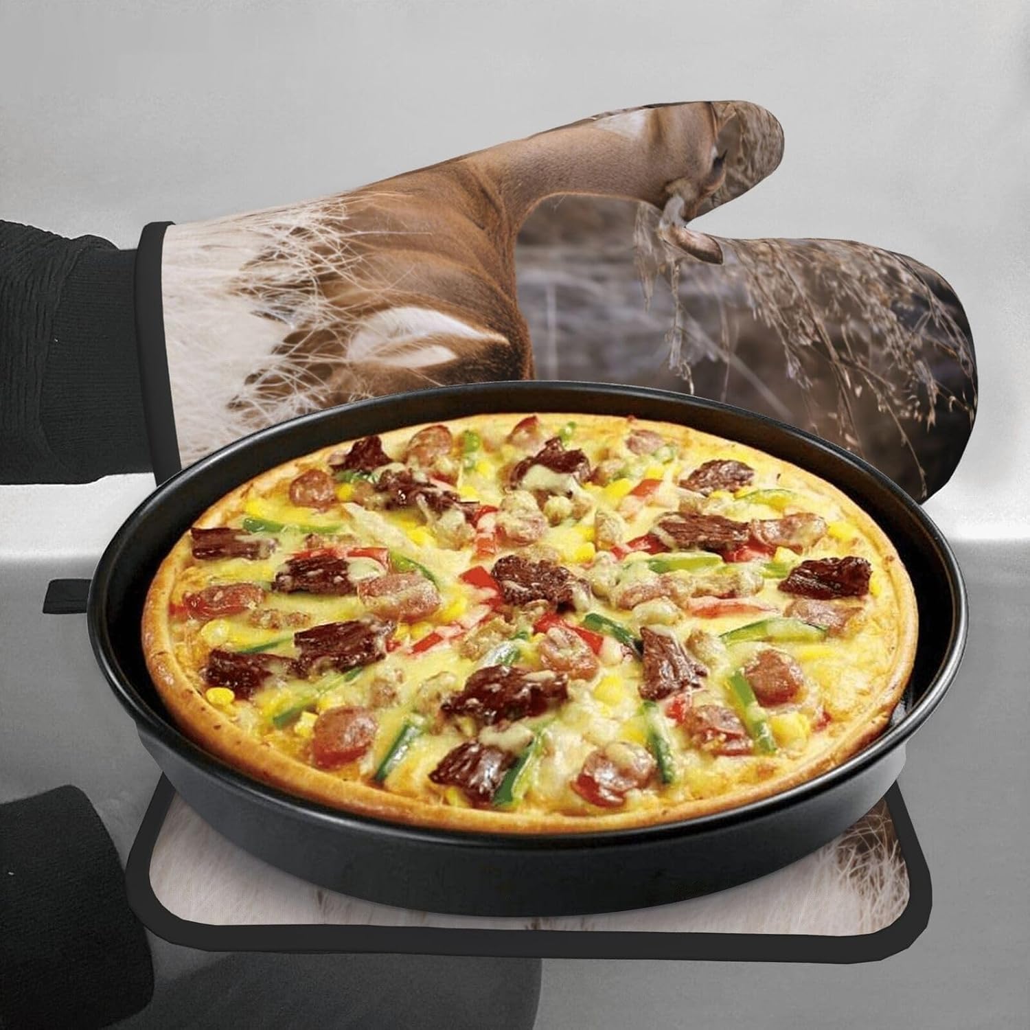 Free Whitetail Deer Printed Oven Mitts Pot Holders Set - Heat-Resistant Kitchen Potholders