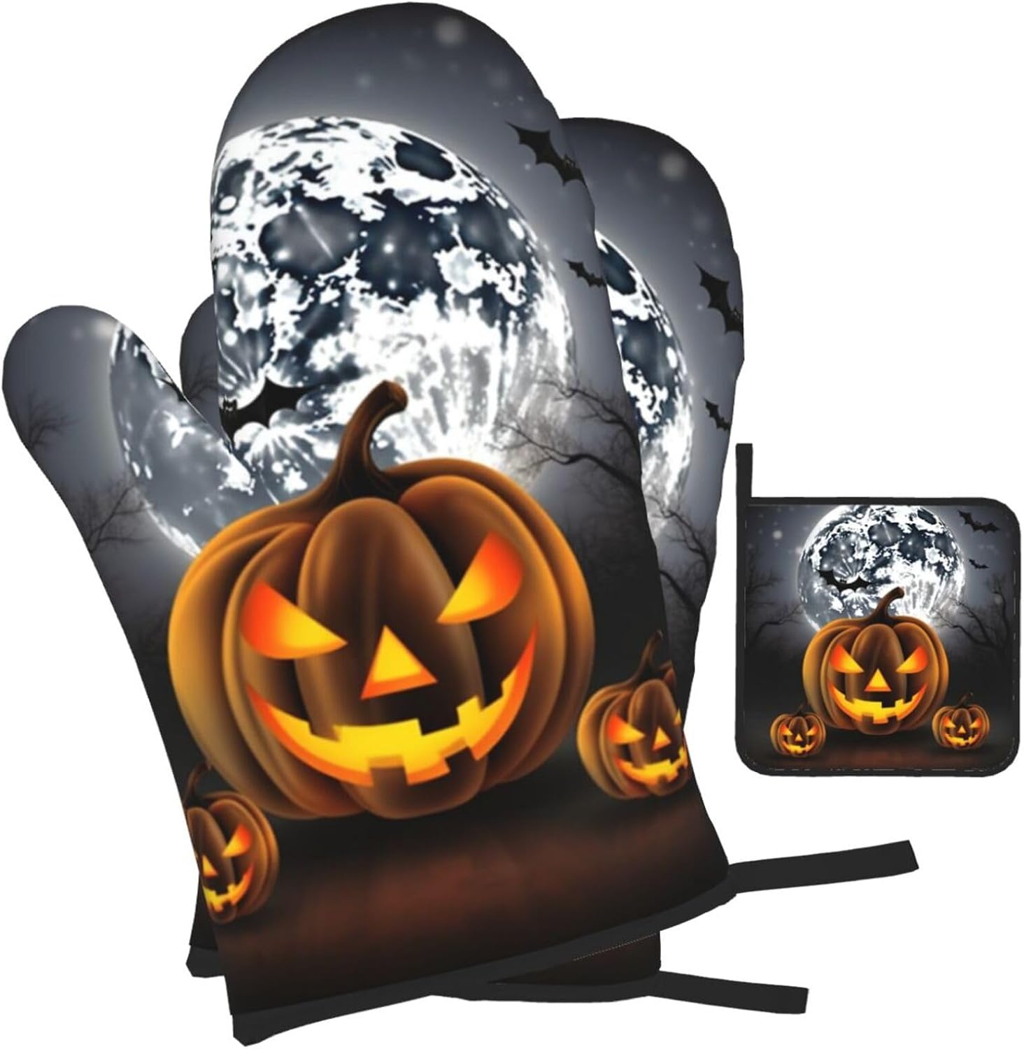 EKYSHCZ Halloween 3-Piece Heat Resistant Oven Mitts Potholders Set