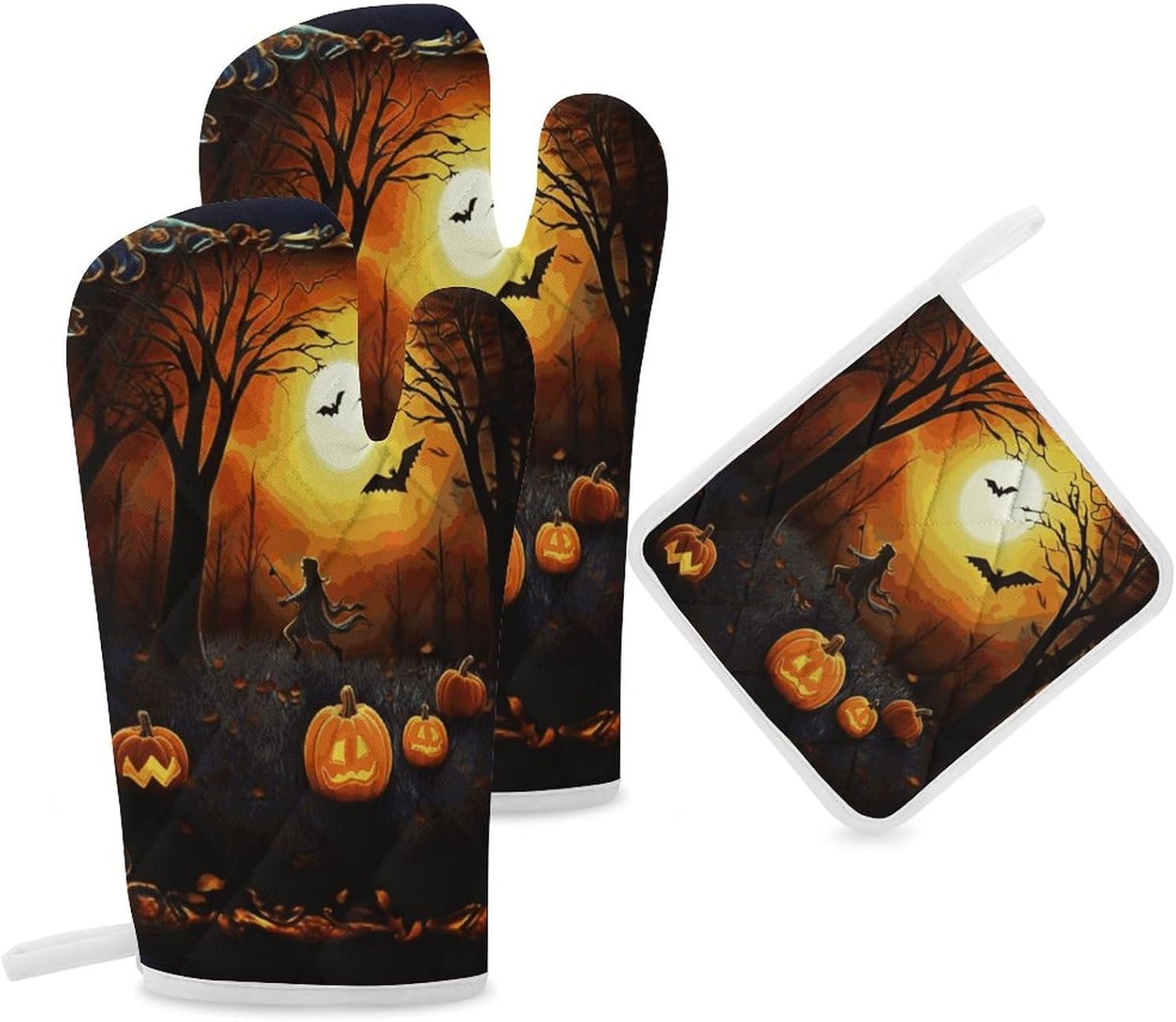 3-Piece Halloween Party Oven Mitts Pot Holders Set