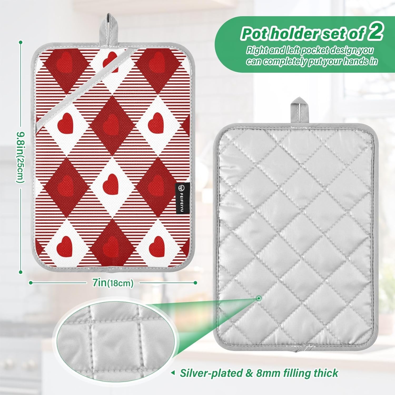 Heat-Resistant Heart Gingham Potholders Set Durable Oven Mitts for Baking
