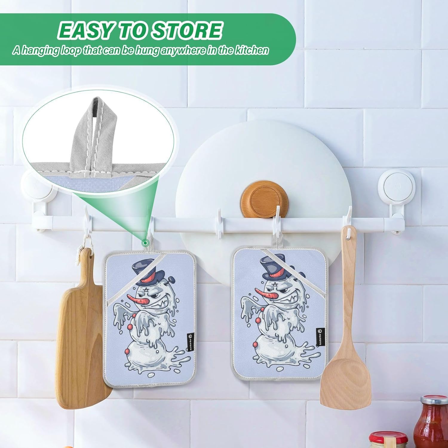 OURVII 2Pcs Halloween Spooky Snowman Pot Holders Set