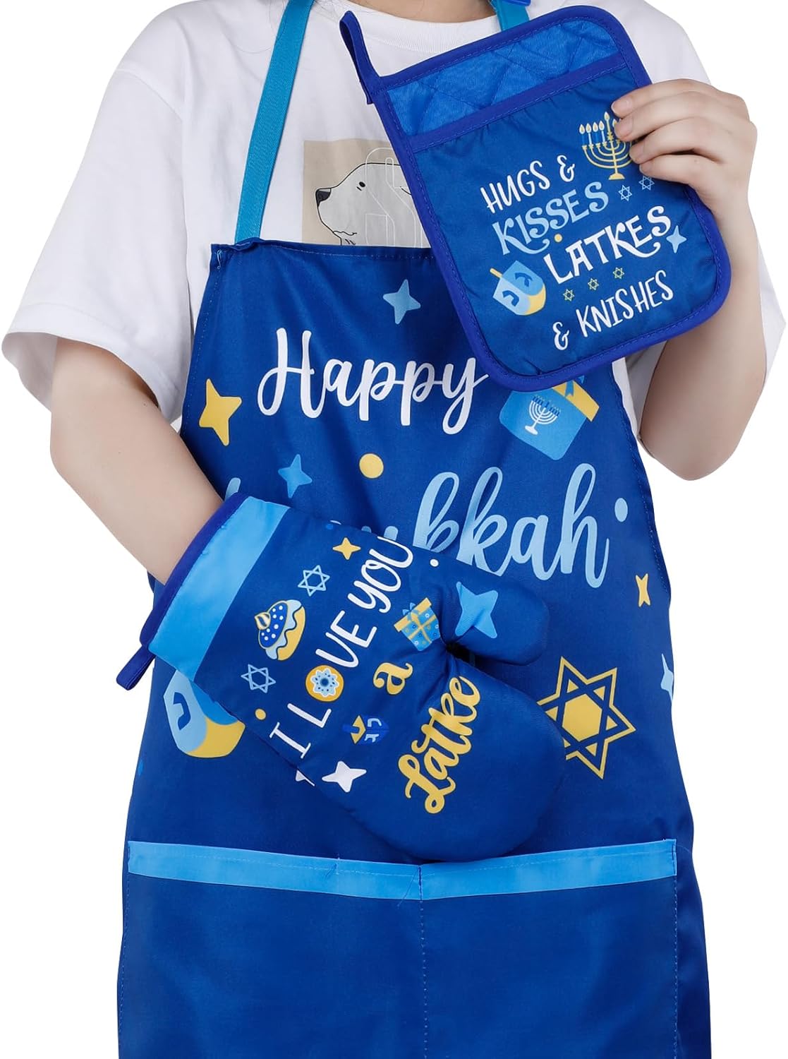 Ziliny Hanukkah Apron Mitts Towels Set for Kitchen