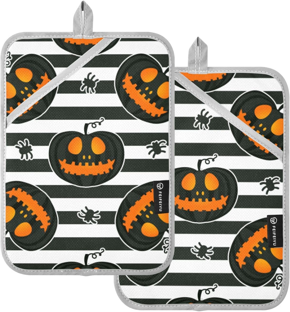 OurVII Jacko Lantern - 2x Potholders with Pockets for Halloween Kitchen Use