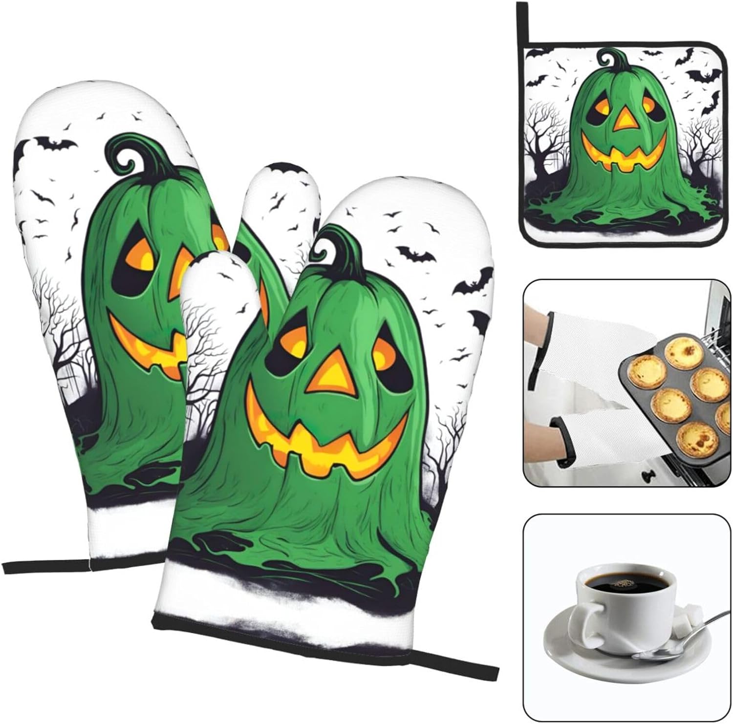 Thermal Oven Mitts for Halloween Heat-Resistant Kitchen Pots Grills